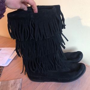 Minnetonka Black Fringe Boots